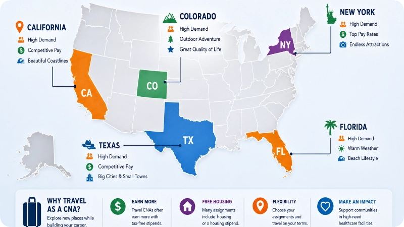 Best States for CNA Travel Assignments